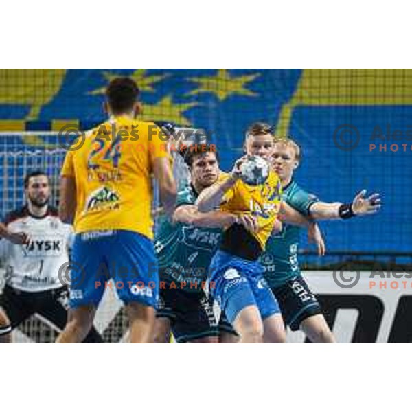 Kristjan Horzen in action during Velux EHF Champions League 2019/20 handball match between Celje Pivovarna Lasko and Flensburg in Zlatorog Arena, Celje, Slovenia on September 15, 2019