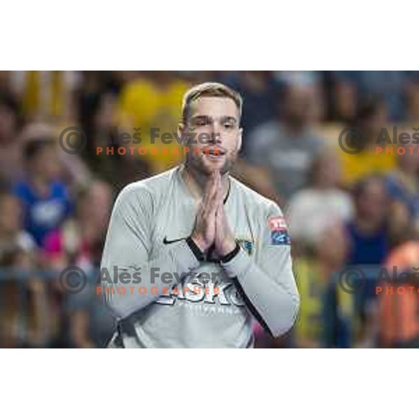 Klemen Ferlin in action during Velux EHF Champions League 2019/20 handball match between Celje Pivovarna Lasko and Flensburg in Zlatorog Arena, Celje, Slovenia on September 15, 2019