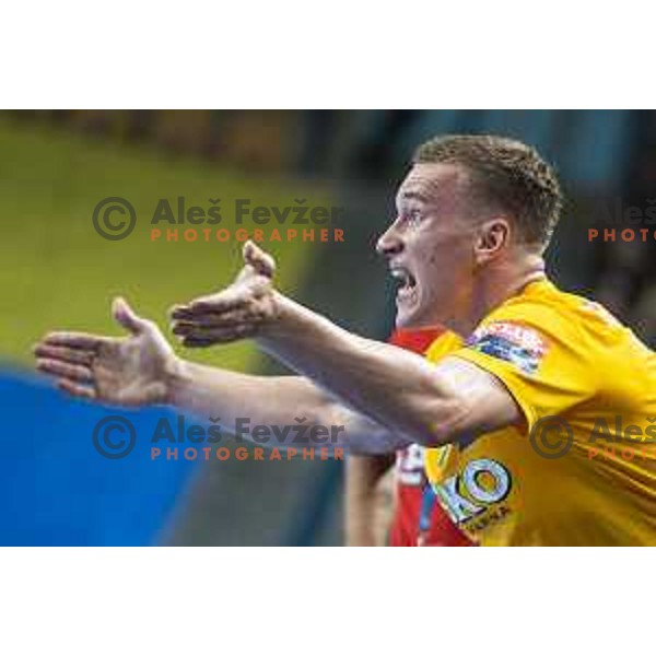 Jan Grebenc in action during Velux EHF Champions League 2019/20 handball match between Celje Pivovarna Lasko and Flensburg in Zlatorog Arena, Celje, Slovenia on September 15, 2019