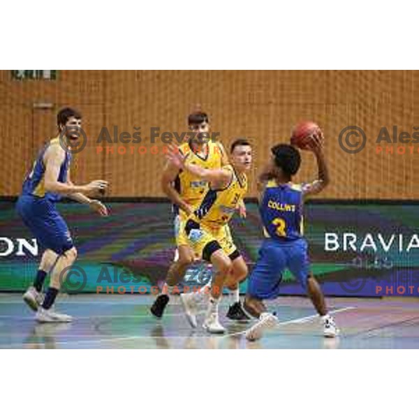 Zan Mark Sisko and Anthony Collins in action during Slovenian Super Cup basketball match between Koper Primorska and Hopsi Polzela in Podcetrtek Sports Hall, Slovenia on September 17, 2019