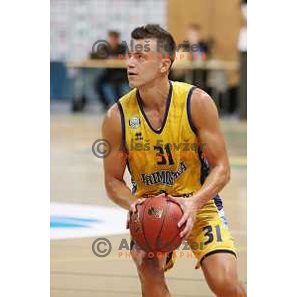 Zan Mark Sisko in action during Slovenian Super Cup basketball match between Koper Primorska and Hopsi Polzela in Podcetrtek Sports Hall, Slovenia on September 17, 2019