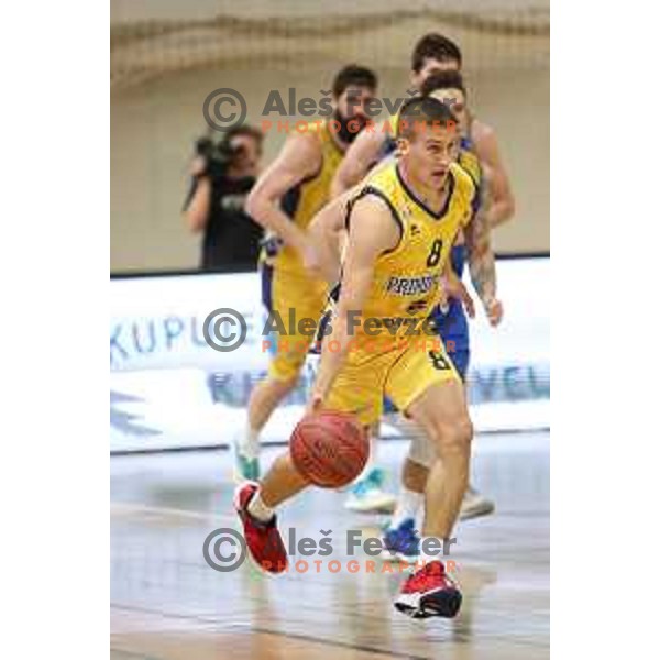 Urban Hrovat in action during Slovenian Super Cup basketball match between Koper Primorska and Hopsi Polzela in Podcetrtek Sports Hall, Slovenia on September 17, 2019
