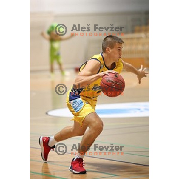 Urban Hrovat in action during Slovenian Super Cup basketball match between Koper Primorska and Hopsi Polzela in Podcetrtek Sports Hall, Slovenia on September 17, 2019