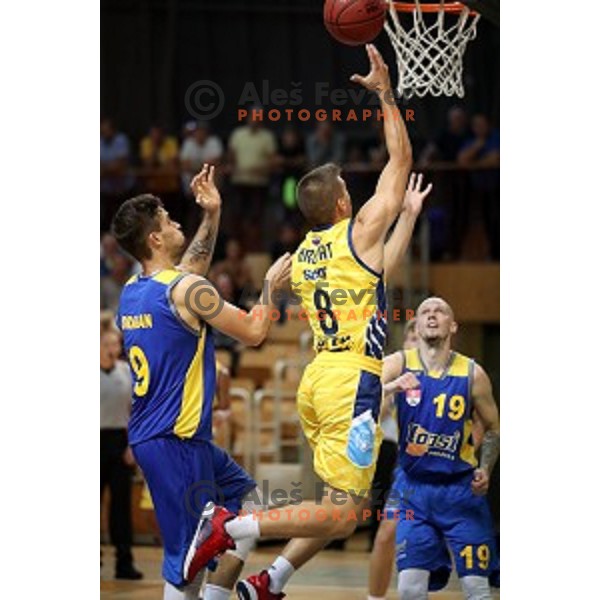 Urban Hrovat in action during Slovenian Super Cup basketball match between Koper Primorska and Hopsi Polzela in Podcetrtek Sports Hall, Slovenia on September 17, 2019