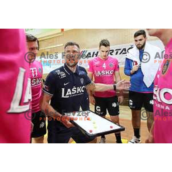Tomaz Ocvirk in action during 1.NLB league handball match between Urbanscape Loka and Celje Pivovarna Lasko in Poden Sports Hall, Skofja Loka, Slovenia on September 18, 2019