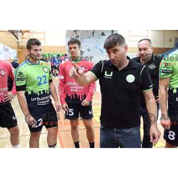 Robert Begus, hesad coach of Urbanscape Loka during 1.NLB league handball match between Urbanscape Loka and Celje Pivovarna Lasko in Poden Sports Hall, Skofja Loka, Slovenia on September 18, 2019