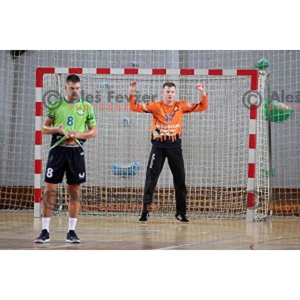 Jost Jurican in action during 1.NLB league handball match between Urbanscape Loka and Celje Pivovarna Lasko in Poden Sports Hall, Skofja Loka, Slovenia on September 18, 2019