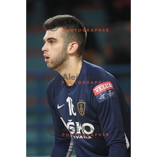 Miljan Vujovic in action during 1.NLB league handball match between Urbanscape Loka and Celje Pivovarna Lasko in Poden Sports Hall, Skofja Loka, Slovenia on September 18, 2019