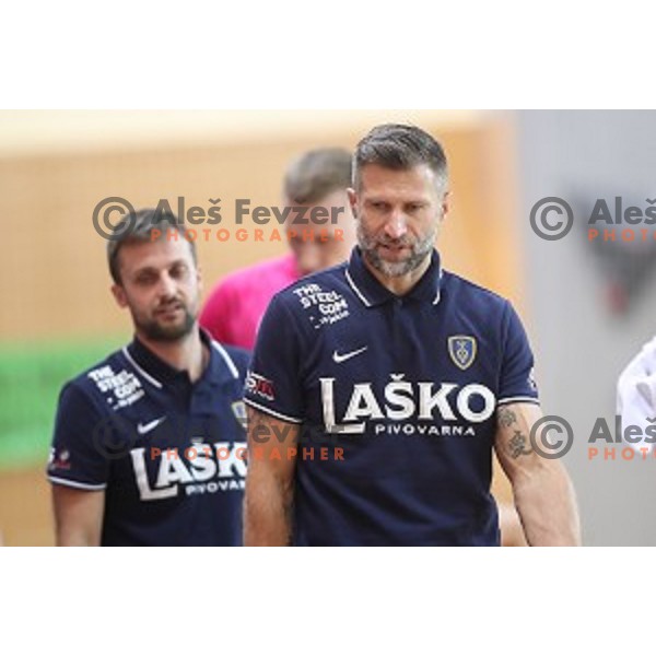 Tomaz Ocvirk in action during 1.NLB league handball match between Urbanscape Loka and Celje Pivovarna Lasko in Poden Sports Hall, Skofja Loka, Slovenia on September 18, 2019