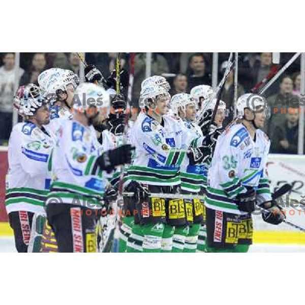 Olimpija players at the second game of EBEL league semi-finals, ZM Olimpija - Blackwings Linz, Tivoli, Ljubljana 