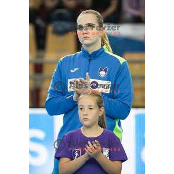 in action during Women’s European Championship 2020 qualifier handball match between Slovenia and Kosovo in Lukna, Maribor, Slovenia on September 26, 2019