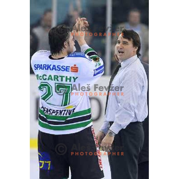 Jeremiah Mccarthy and Mike Posma at the second game of EBEL league semi-finals, ZM Olimpija - Blackwings Linz, Tivoli, Ljubljana 