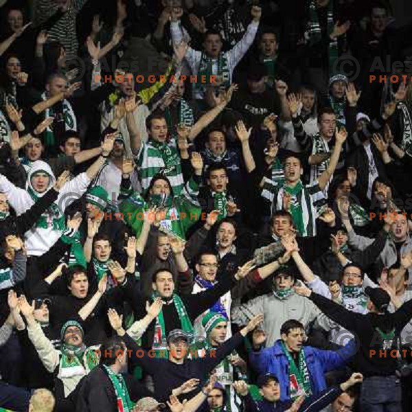 Olimpija fans Green Dragons at the second game of EBEL league semi-finals, ZM Olimpija - Blackwings Linz, Tivoli, Ljubljana 