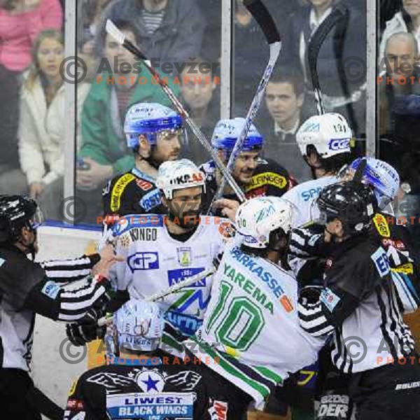 Rafaele Intranouvo and Brendan Yarema at the second game of EBEL league semi-finals, ZM Olimpija - Blackwings Linz, Tivoli, Ljubljana 