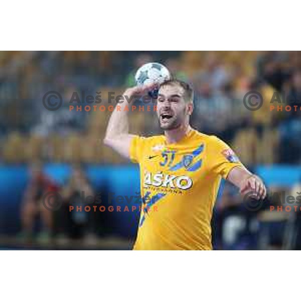Patrik Leban in action during Velux EHF Champions League 2019/20 handball match between Celje Pivovarna Lasko and Aalborg Handbold in Zlatorog Arena, Celje, Slovenia on September 29, 2019