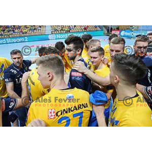 Tomaz Ocvirk in action during Velux EHF Champions League 2019/20 handball match between Celje Pivovarna Lasko and Aalborg Handbold in Zlatorog Arena, Celje, Slovenia on September 29, 2019