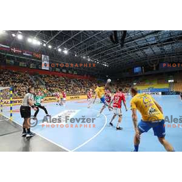 Patrik Leban in action during Velux EHF Champions League 2019/20 handball match between Celje Pivovarna Lasko and Aalborg Handbold in Zlatorog Arena, Celje, Slovenia on September 29, 2019