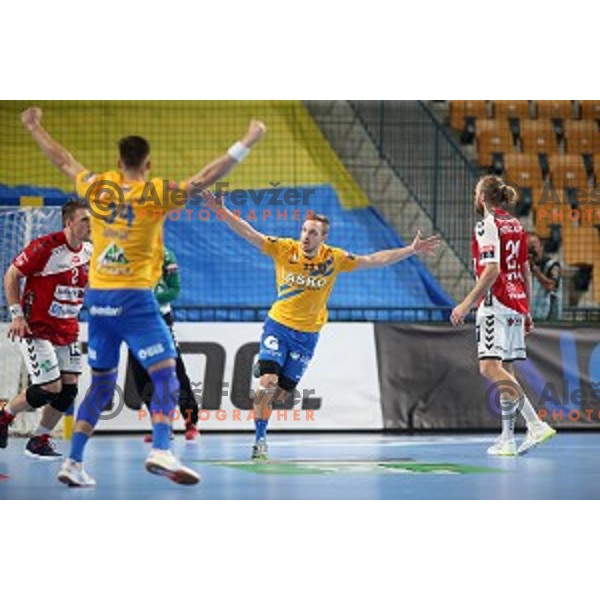 Gal Marguc in action during Velux EHF Champions League 2019/20 handball match between Celje Pivovarna Lasko and Aalborg Handbold in Zlatorog Arena, Celje, Slovenia on September 29, 2019
