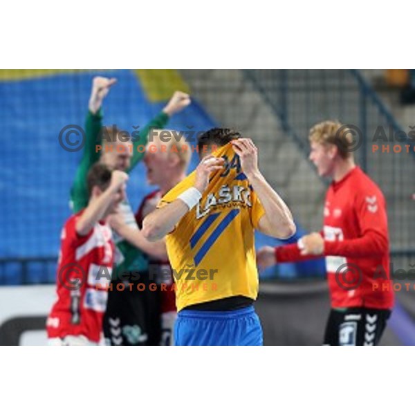 Domen Makuc in action during Velux EHF Champions League 2019/20 handball match between Celje Pivovarna Lasko and Aalborg Handbold in Zlatorog Arena, Celje, Slovenia on September 29, 2019