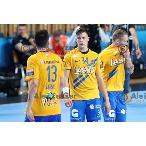 Domen Makuc in action during Velux EHF Champions League 2019/20 handball match between Celje Pivovarna Lasko and Aalborg Handbold in Zlatorog Arena, Celje, Slovenia on September 29, 2019