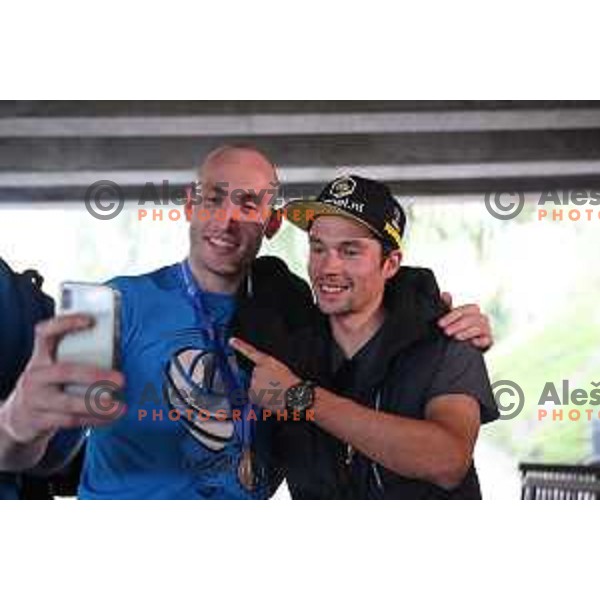 Ziga Stern and Primoz Roglic at Reception for Slovenian sports heroes, Ljubljana on September 30, 2019