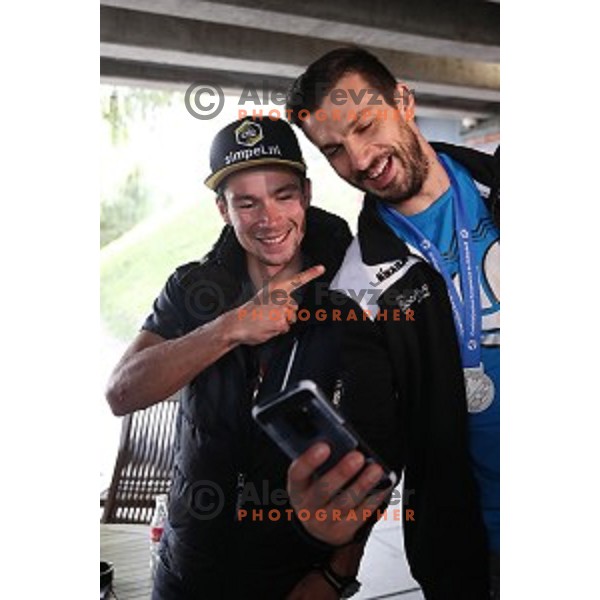 Primoz Roglic and Mitja Gasparini at Reception for Slovenian sports heroes, Ljubljana on September 30, 2019