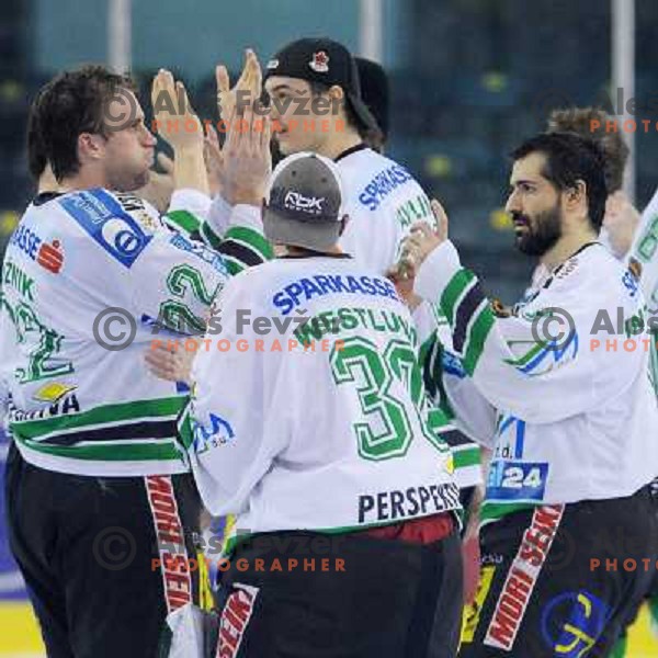 Olimpija players at the second game of EBEL league semi-finals, ZM Olimpija - Blackwings Linz, Tivoli, Ljubljana 