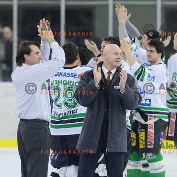Mika Posma and Bojan Zajc at the second game of EBEL league semi-finals, ZM Olimpija - Blackwings Linz, Tivoli, Ljubljana 