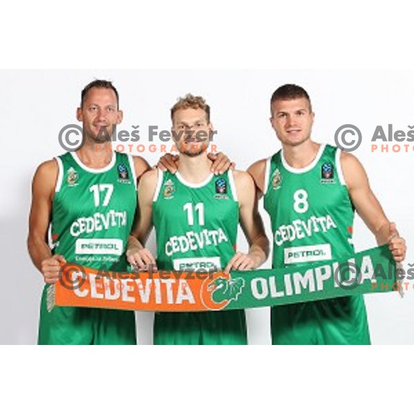 Sasa Zagorac, Jaka Blazic and Edo Muric at official photo shooting of basketball team Cedevita Olimpija for 2019-2020 season in SRC Stozice, Ljubljana, Slovenia on October 1, 2019