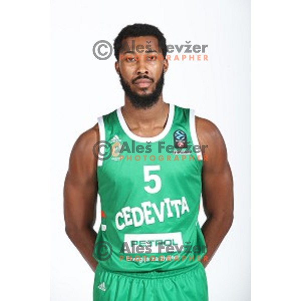Mikael Hopkins at official photo shooting of basketball team Cedevita Olimpija for 2019-2020 season in SRC Stozice, Ljubljana, Slovenia on October 1, 2019