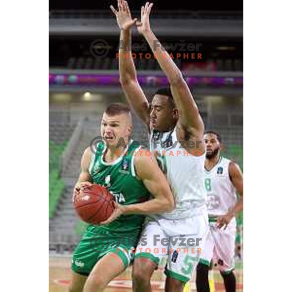 Edo Muric in action during 7Days EuroCup first round basketball match between Cedevita Olimpija Ljubljana (SLO) and Darusafaka Tekfen Istanbul (TUR) in Arena Stozice, Ljubljana, Slovenia on October 2, 2019