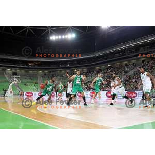 action during 7Days EuroCup first round basketball match between Cedevita Olimpija Ljubljana (SLO) and Darusafaka Tekfen Istanbul (TUR) in Arena Stozice, Ljubljana, Slovenia on October 2, 2019