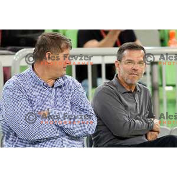 Roman Lisac and Igor Mervic during 7Days EuroCup first round basketball match between Cedevita Olimpija Ljubljana (SLO) and Darusafaka Tekfen Istanbul (TUR) in Arena Stozice, Ljubljana, Slovenia on October 2, 2019