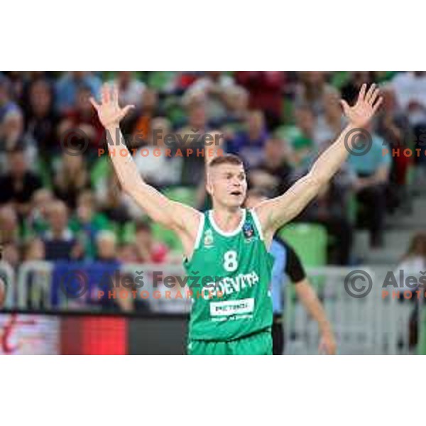 Edo Muric in action during 7Days EuroCup first round basketball match between Cedevita Olimpija Ljubljana (SLO) and Darusafaka Tekfen Istanbul (TUR) in Arena Stozice, Ljubljana, Slovenia on October 2, 2019