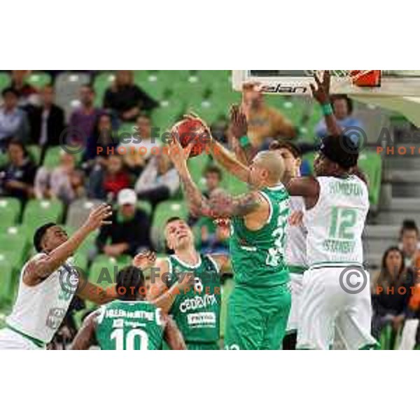 Edo Muric in action during 7Days EuroCup first round basketball match between Cedevita Olimpija Ljubljana (SLO) and Darusafaka Tekfen Istanbul (TUR) in Arena Stozice, Ljubljana, Slovenia on October 2, 2019