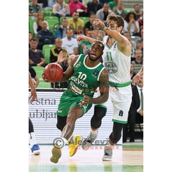 action during 7Days EuroCup first round basketball match between Cedevita Olimpija Ljubljana (SLO) and Darusafaka Tekfen Istanbul (TUR) in Arena Stozice, Ljubljana, Slovenia on October 2, 2019