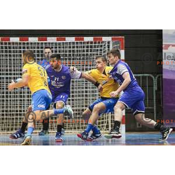 in action during Liga NLB handball match between Maribor Branik and Celje Pivovarna Lasko in Dvorana Tabor, Maribor, Slovenia on October 5, 2019