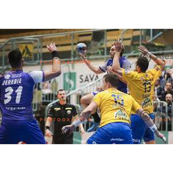 in action during Liga NLB handball match between Maribor Branik and Celje Pivovarna Lasko in Dvorana Tabor, Maribor, Slovenia on October 5, 2019