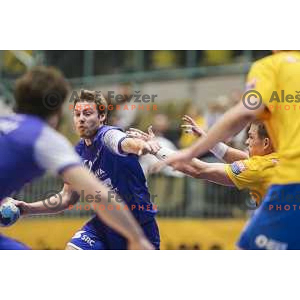 in action during Liga NLB handball match between Maribor Branik and Celje Pivovarna Lasko in Dvorana Tabor, Maribor, Slovenia on October 5, 2019