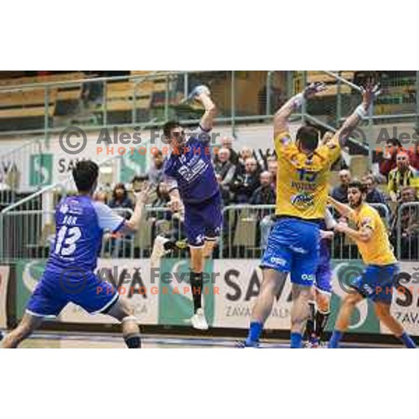 in action during Liga NLB handball match between Maribor Branik and Celje Pivovarna Lasko in Dvorana Tabor, Maribor, Slovenia on October 5, 2019