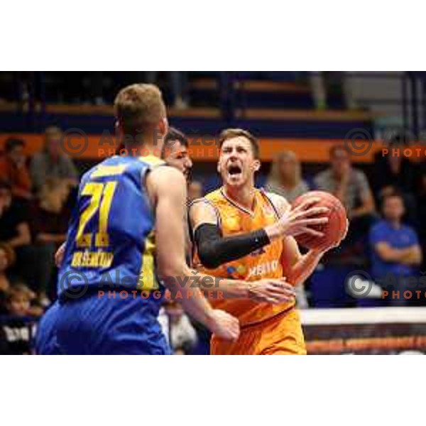 Blaz Mahkovic in action during 1.SKL basketball match between Helios Suns and Sencur GGD in Domzale Sports Hall, Slovenia on October 5, 2019