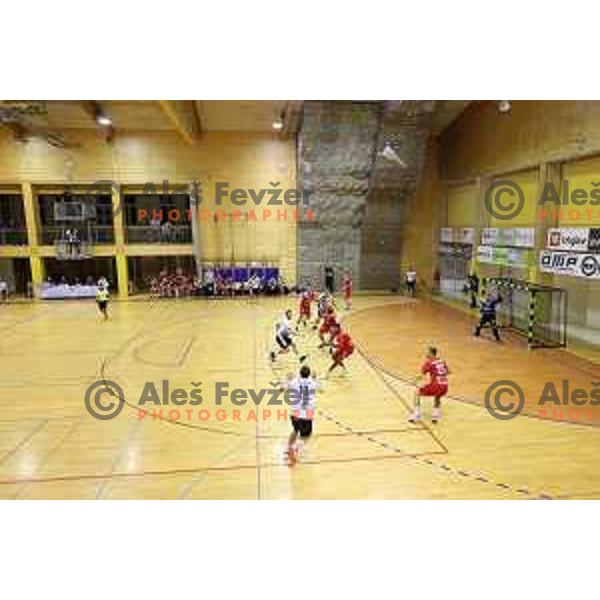 action in second round qualifiaction for EHF Europa league handball match between Riko Ribnica and SKA Minsk in Ribnica Sports Hall, Slovenia on October 5, 2019