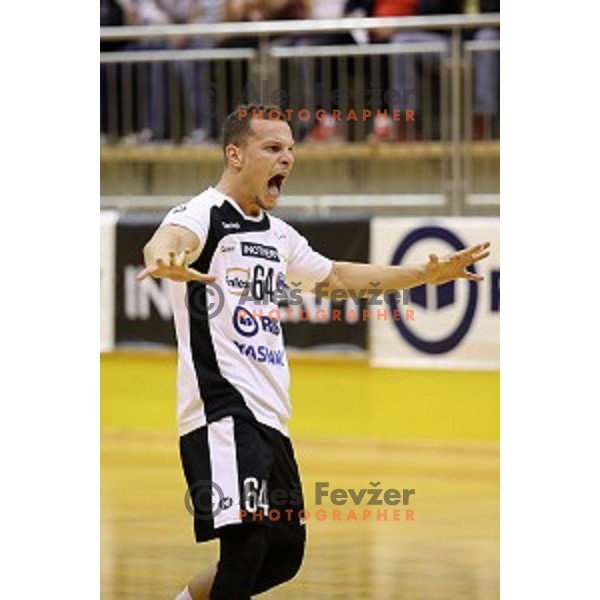 Jan Pucelj of Riko Ribnica in action in second round qualifiaction for EHF Europa league handball match between Riko Ribnica and SKA Minsk in Ribnica Sports Hall, Slovenia on October 5, 2019