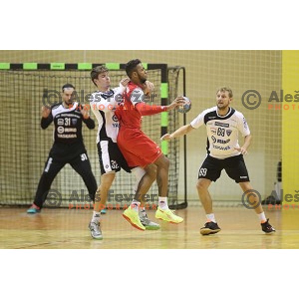 action in second round qualifiaction for EHF Europa league handball match between Riko Ribnica and SKA Minsk in Ribnica Sports Hall, Slovenia on October 5, 2019