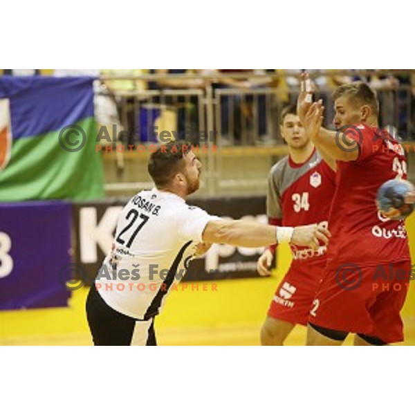 action in second round qualifiaction for EHF Europa league handball match between Riko Ribnica and SKA Minsk in Ribnica Sports Hall, Slovenia on October 5, 2019