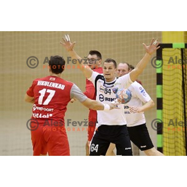 Jan Pucelj of Riko Ribnica in action in second round qualifiaction for EHF Europa league handball match between Riko Ribnica and SKA Minsk in Ribnica Sports Hall, Slovenia on October 5, 2019