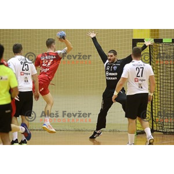 action in second round qualifiaction for EHF Europa league handball match between Riko Ribnica and SKA Minsk in Ribnica Sports Hall, Slovenia on October 5, 2019