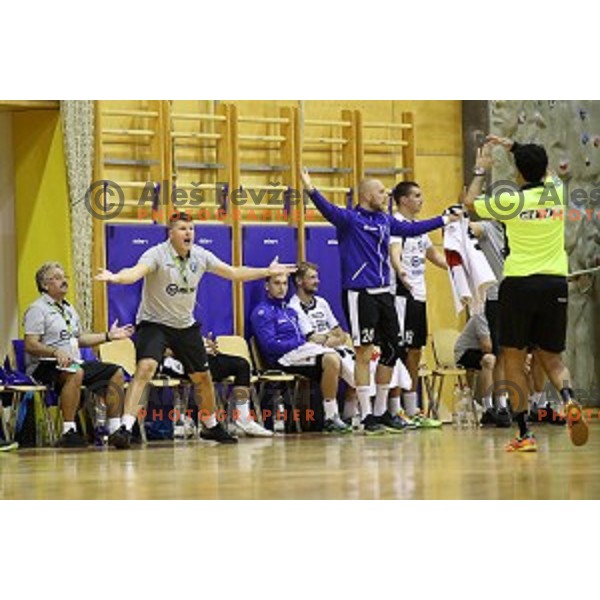 action in second round qualifiaction for EHF Europa league handball match between Riko Ribnica and SKA Minsk in Ribnica Sports Hall, Slovenia on October 5, 2019