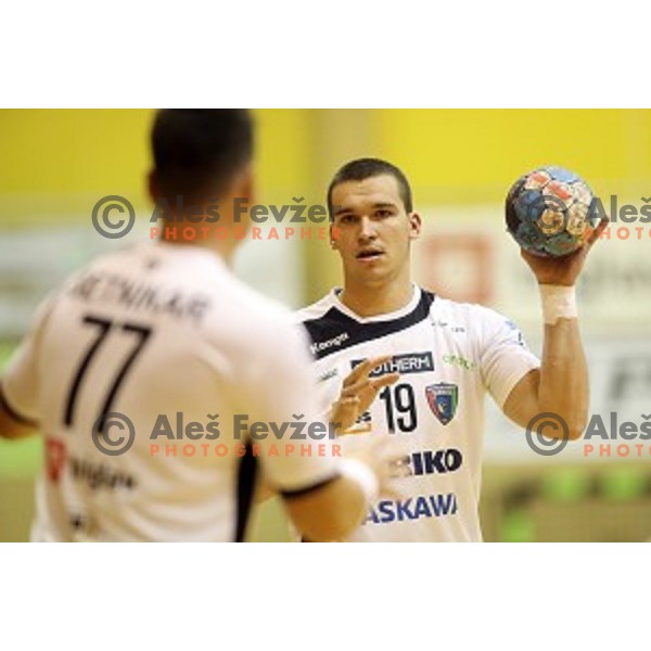 Stefan Ranisavljevic of Riko Ribnica in action in second round qualifiaction for EHF Europa league handball match between Riko Ribnica and SKA Minsk in Ribnica Sports Hall, Slovenia on October 5, 2019