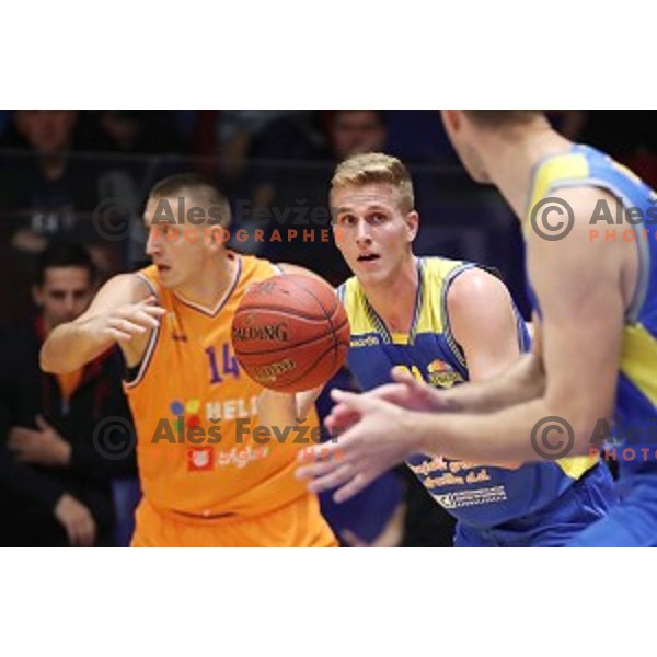 Ziga Jurcek in action during 1.SKL basketball match between Helios Suns and Sencur GGD in Domzale Sports Hall, Slovenia on October 5, 2019